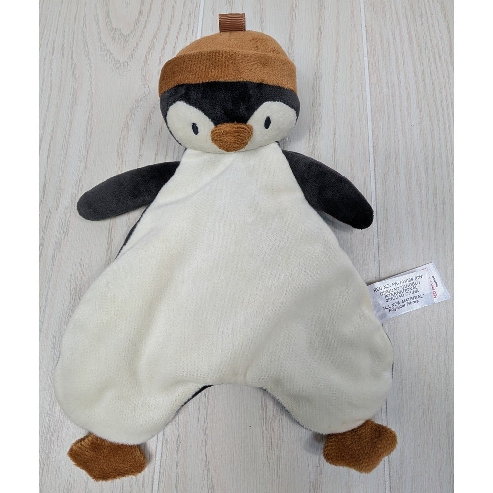 Penguin Lovey Security Blanket Babyy Plush Black White Brown Hat Feet